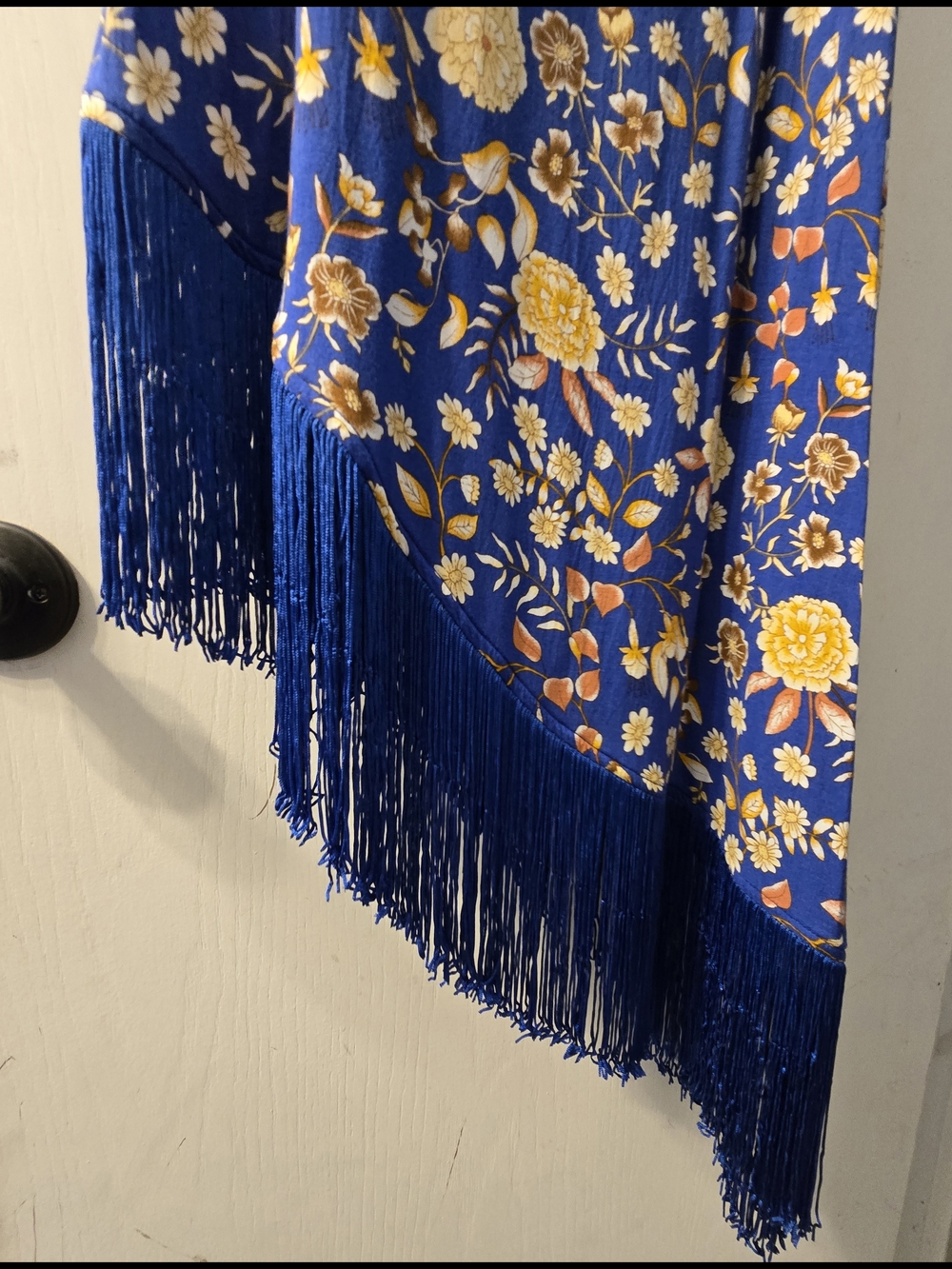 Blue Floral Midi Dress with Yellow Bloom Print - Picture 3 of 4